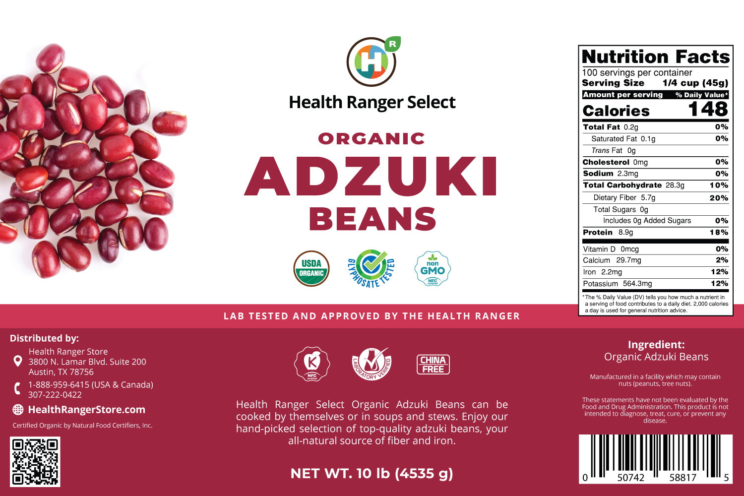 Mega Bucket Organic Adzuki Beans 10LB (4535g)