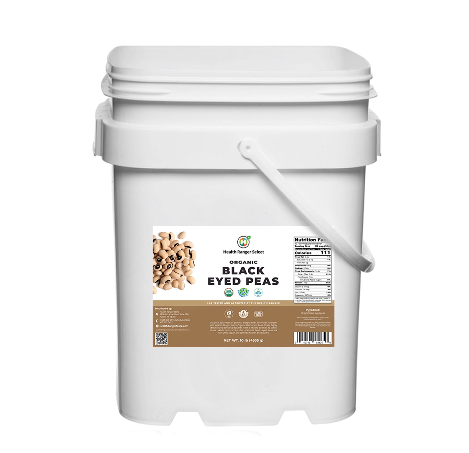 Mega Bucket Organic Black-Eyed Peas (10LB, 4535g)