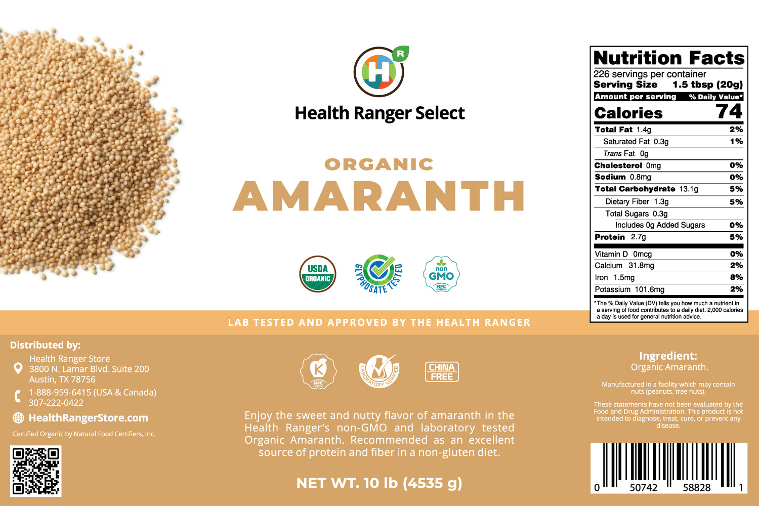 Mega Bucket Organic Amaranth (10LB, 4535g)