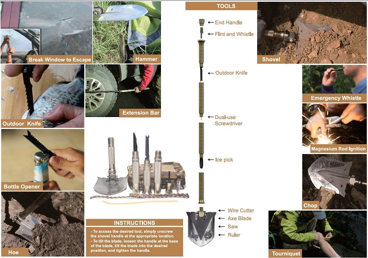 Ranger Gear Emergency Multifunctional Shovel with Tools