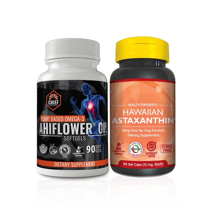 Health Ranger's Hawaiian Astaxanthin + Ahiflower Oil - Plant-Based Omega 3-6-9 Combo Pack