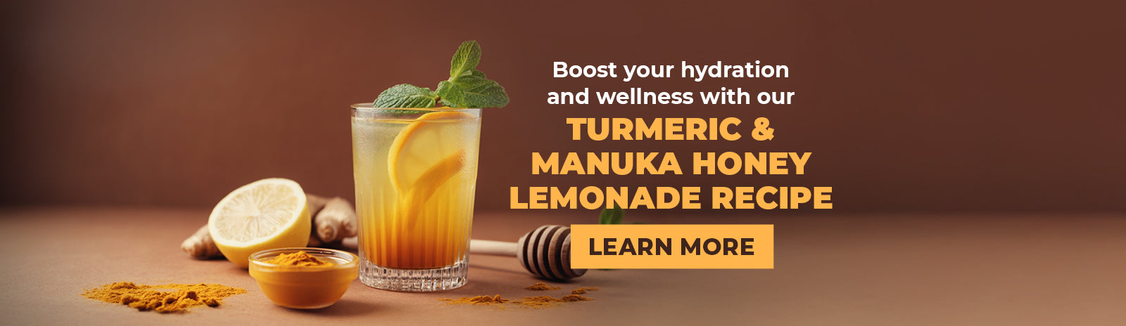 Sunshine Elixir: Enjoy a boost of nutrition and hydration with this refreshing Turmeric and Manuka Honey Lemonade