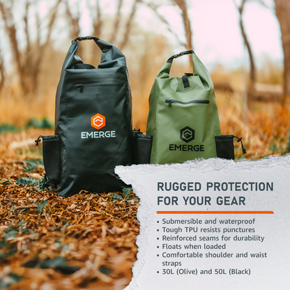 50L Heavy Duty Dry Bag w/ Straps - Black