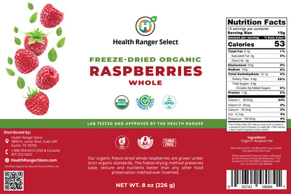 Freeze-Dried Organic Whole Raspberries (8oz, 