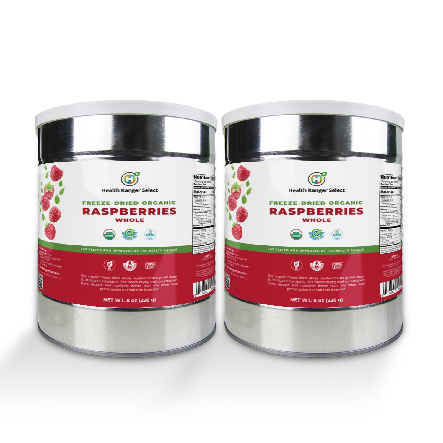 Freeze-Dried Organic Whole Raspberries (8oz, 