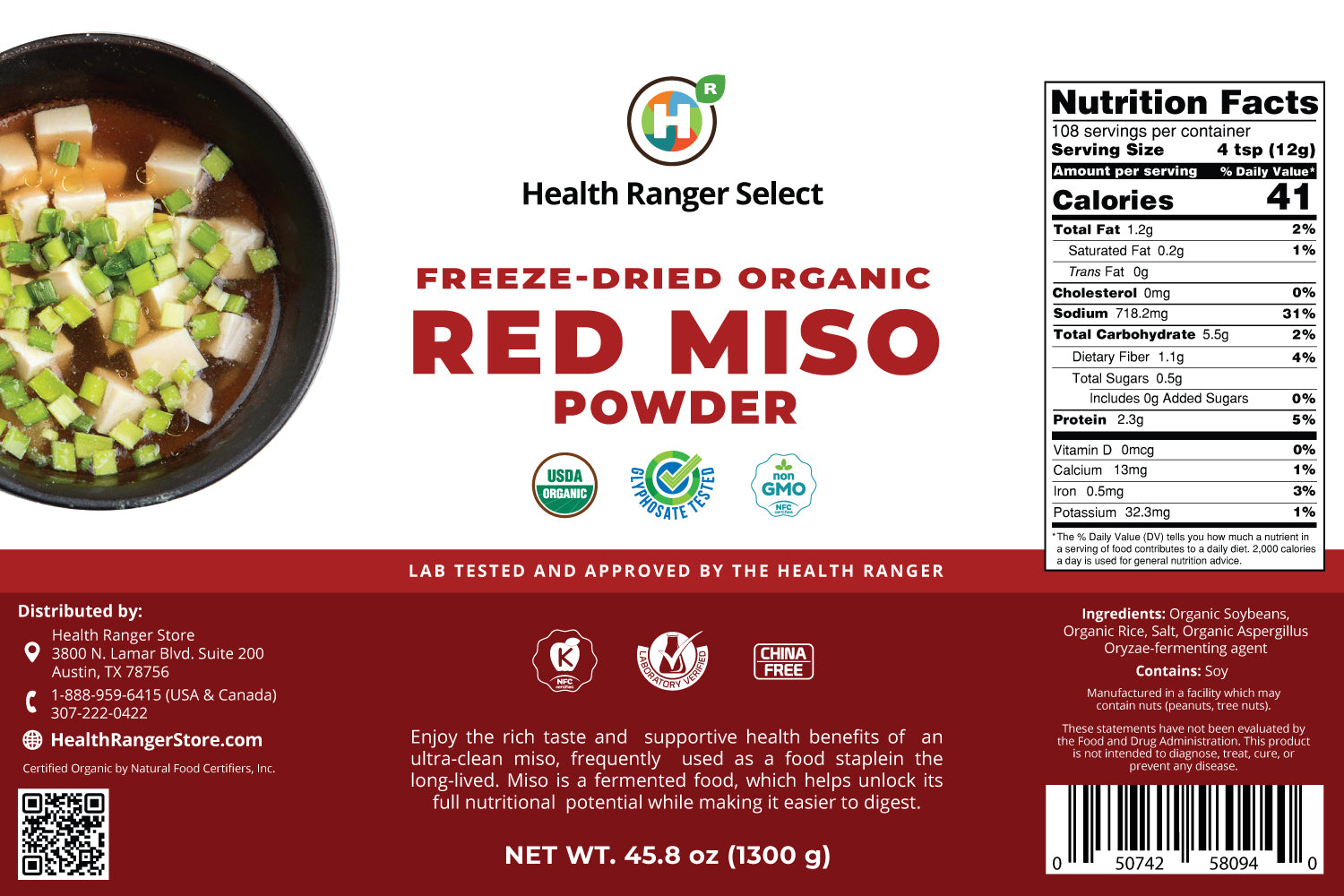 Freeze Dried Organic Red Miso Powder 45oz (1300g) 