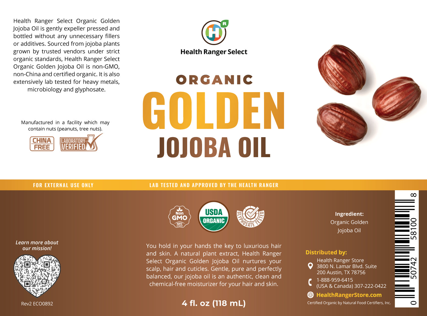 Organic Golden Jojoba Oil 4 fl oz (118ml)