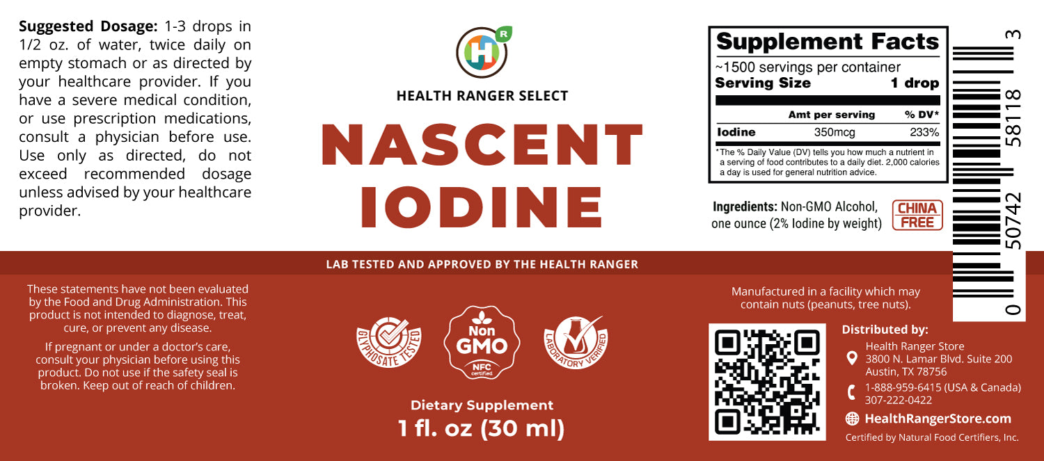 Health Ranger s Nascent Iodine 1 fl oz 30ml 2 Strength Cap For Long Term Storage