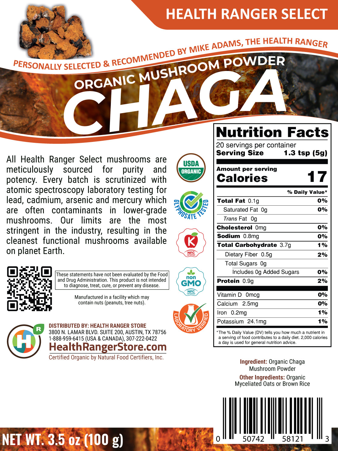 Organic Chaga Mushroom Powder 100g (3-Pack)