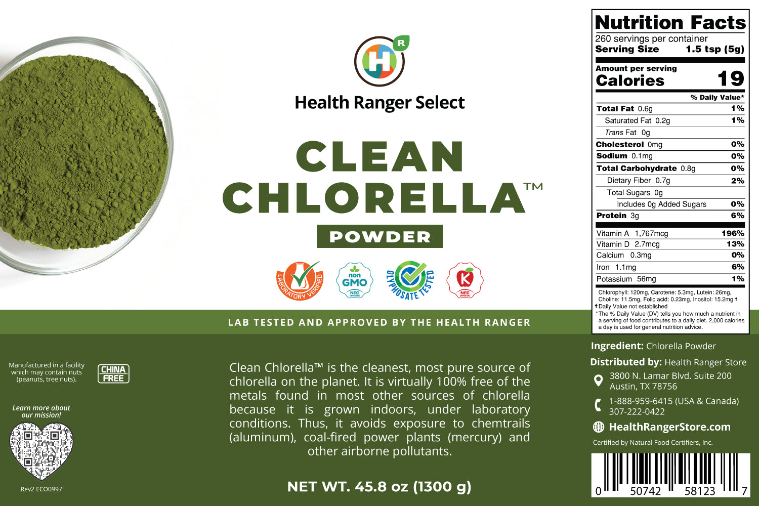 Clean Chlorella Powder (1300g 