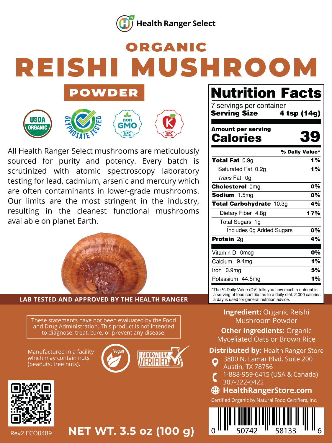 Organic Reishi Mushroom Powder 100g