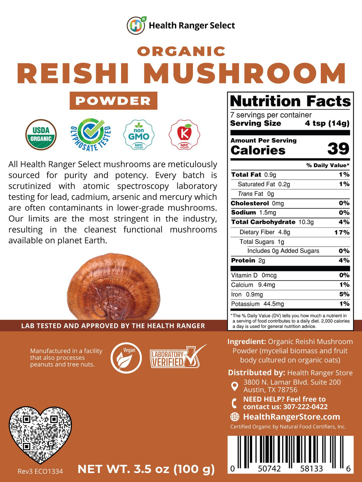 Organic Reishi Mushroom Powder 100g
