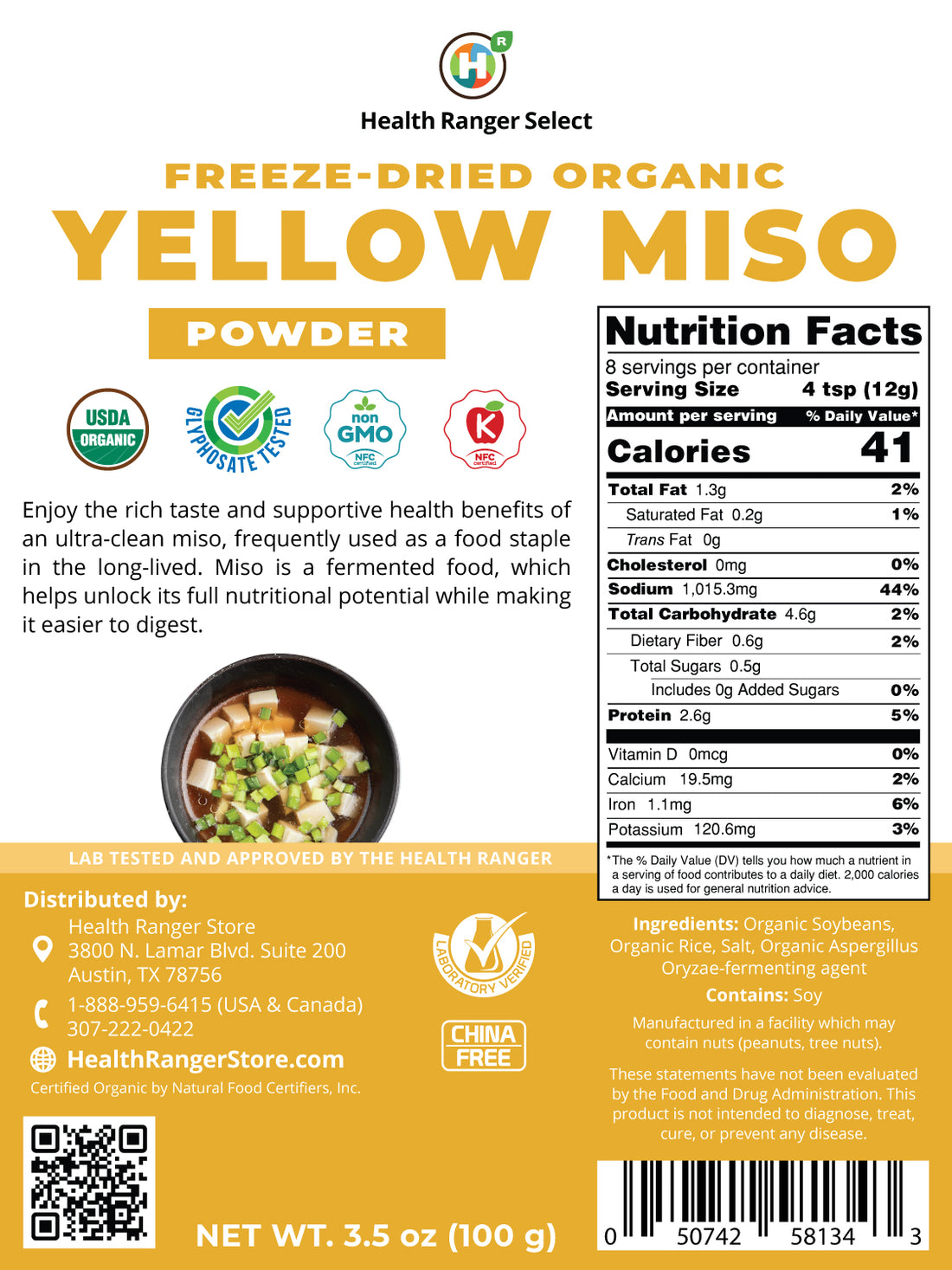 Misol Powder Freeze Dried Organic Yellow Miso Powder 100g – Health Ranger Store