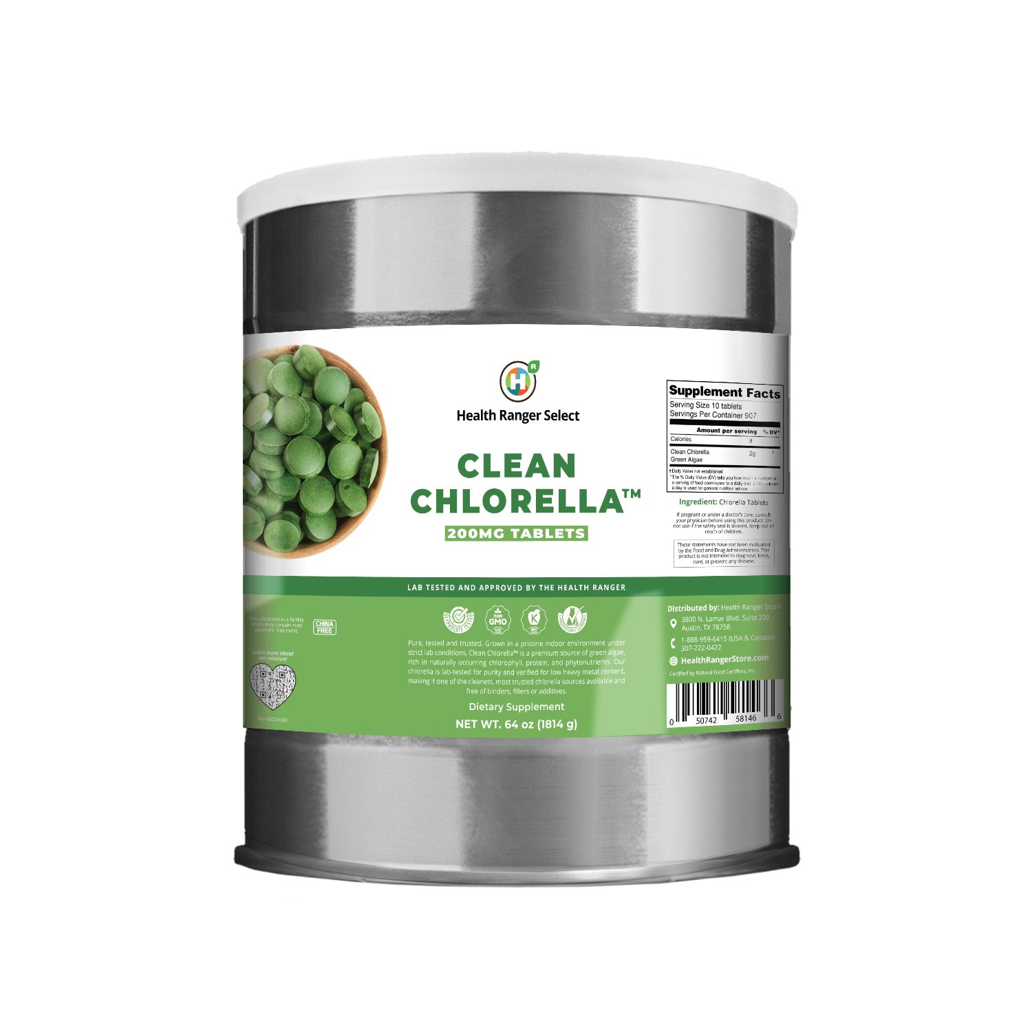 Clean Chlorella 200mg Tablets (64oz, 1814g) 