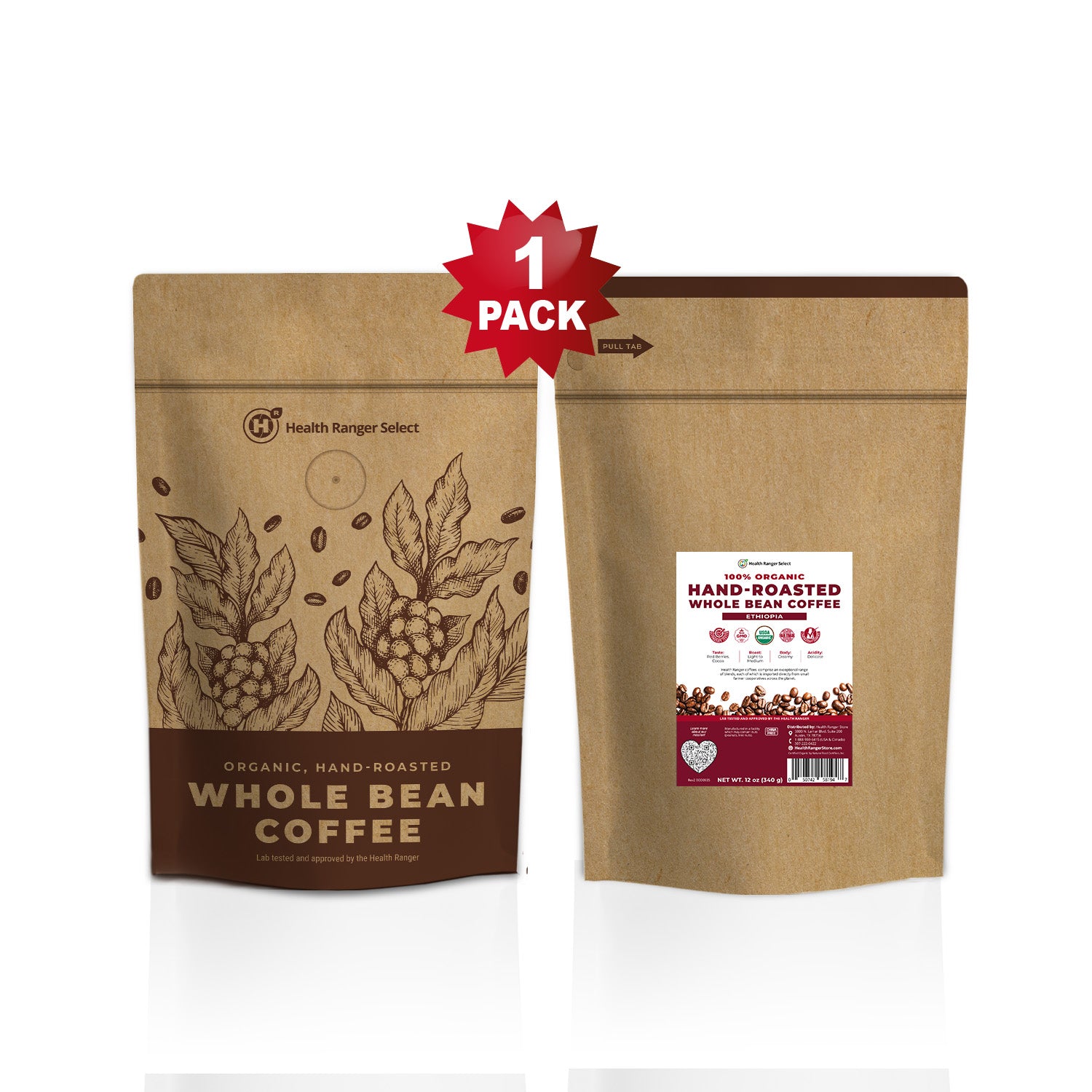 100% Organic Hand-Roasted Whole Bean Coffee (Ethiopia) 12oz, 340g