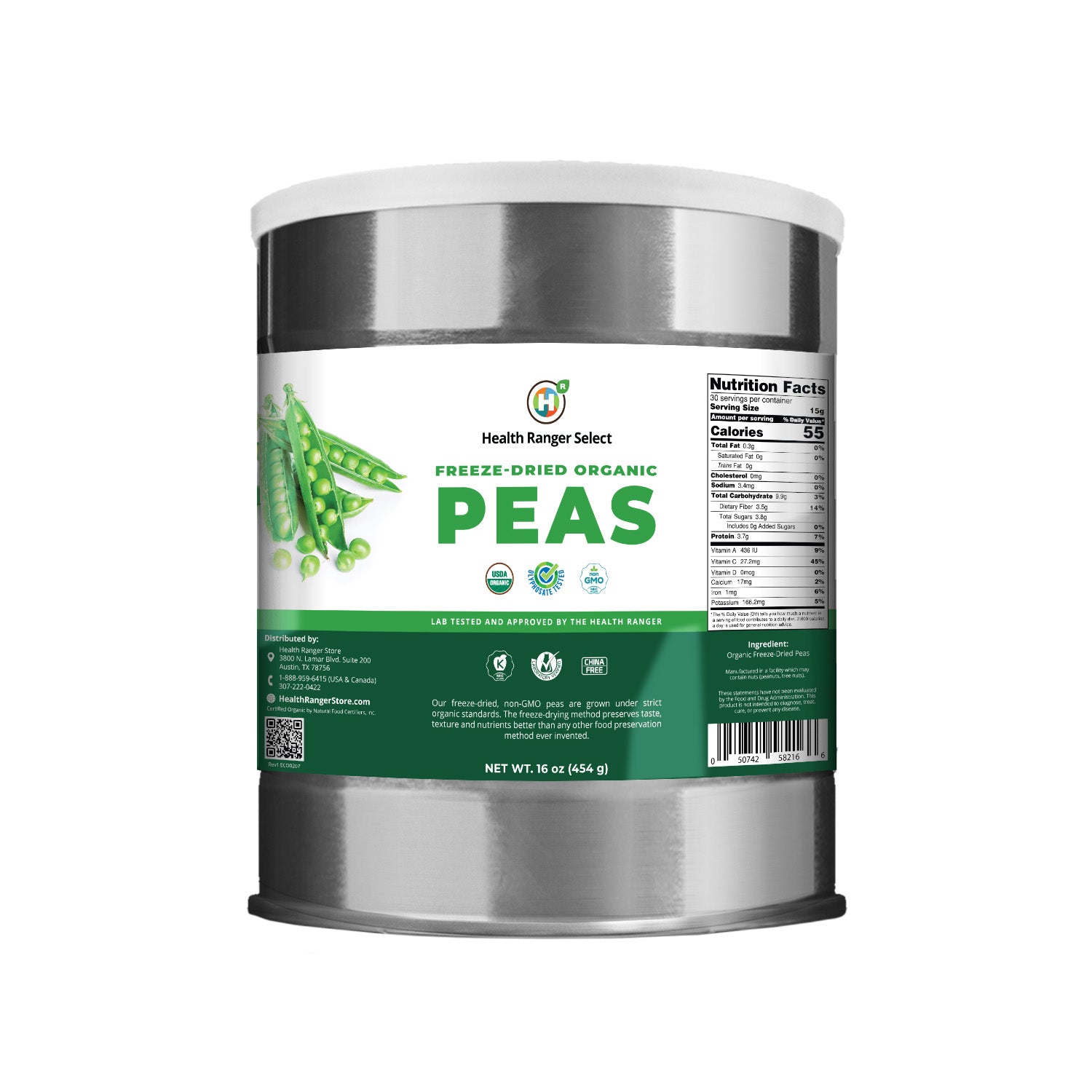 Freeze Dried Organic Peas (16oz, 