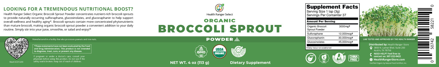 Organic Broccoli Sprout Powder 4oz (113g)