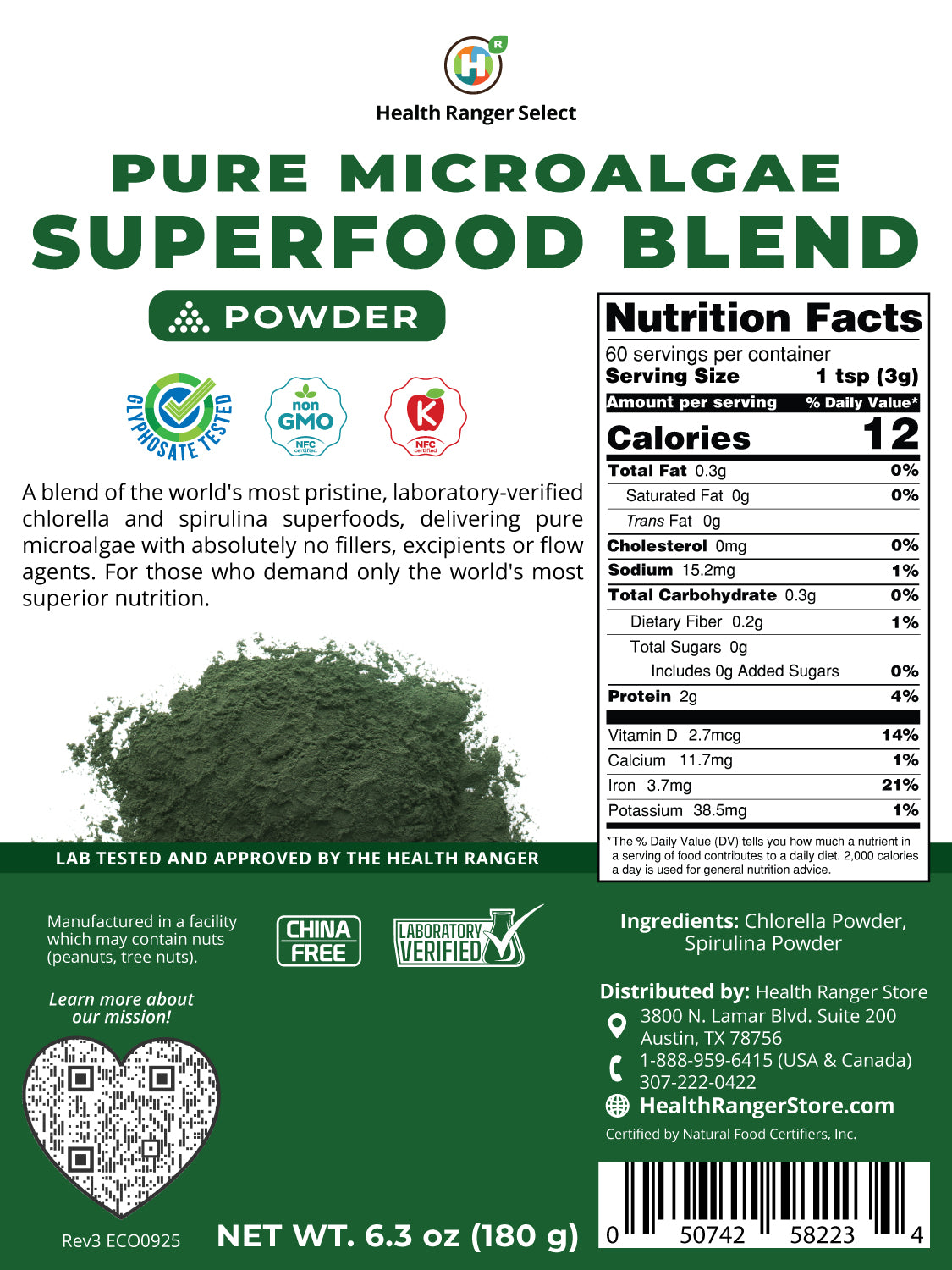 Pure Microalgae Superfood Blend Powder 6.3oz 180g
