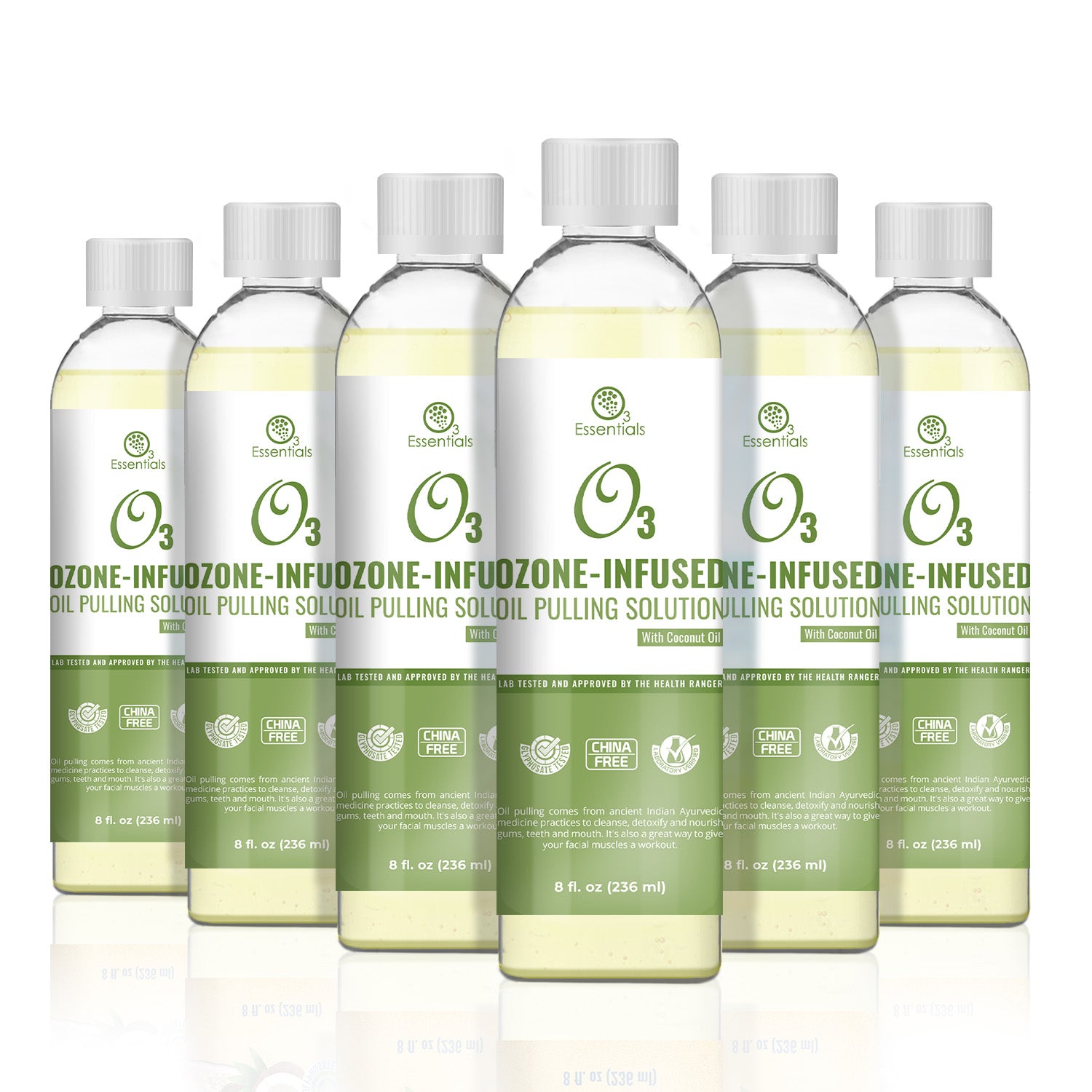 O3 Ozone-Infused Oil Pulling Solution 8oz (with Organic Coconut Oil and Organic Peppermint) (6-Pack)