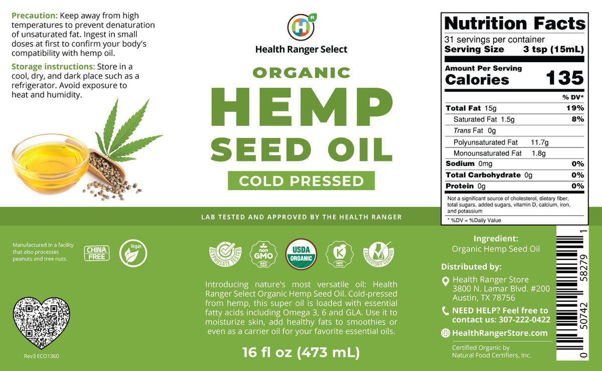Organic Hemp Seed Oil - Cold-Pressed 16 fl oz (473ml)