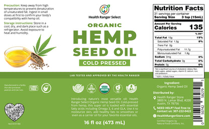Organic Hemp Seed Oil - Cold-Pressed 16 fl oz (473ml)