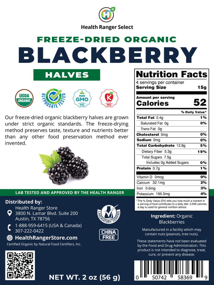 Freeze-Dried Organic Blackberry Halves 2 oz (56g)