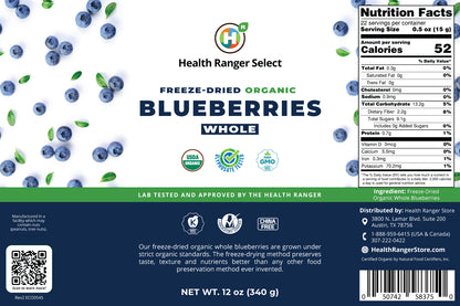 Freeze-Dried Organic Whole Blueberries (12oz, 