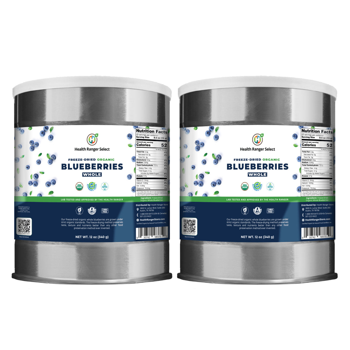 Freeze-Dried Organic Whole Blueberries (12oz, 