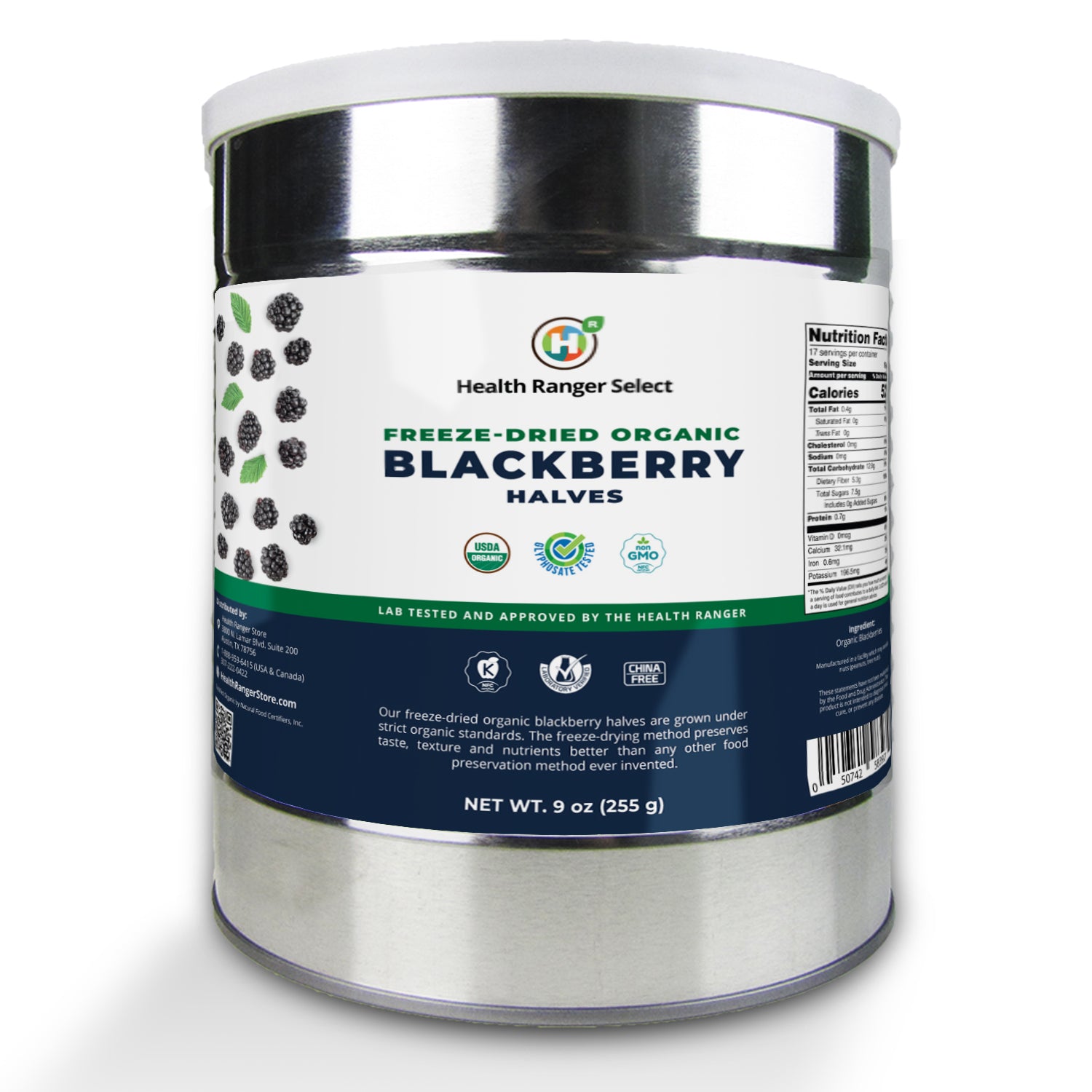 Freeze-Dried Organic Blackberry Halves (9oz, 