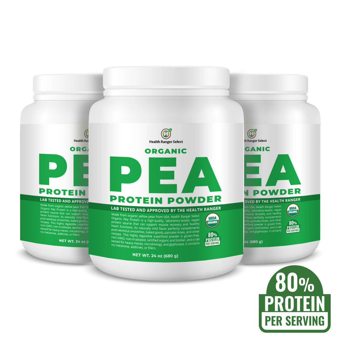 Organic Pea Protein Powder 24 oz (680g) (3Pack) Health Ranger Store