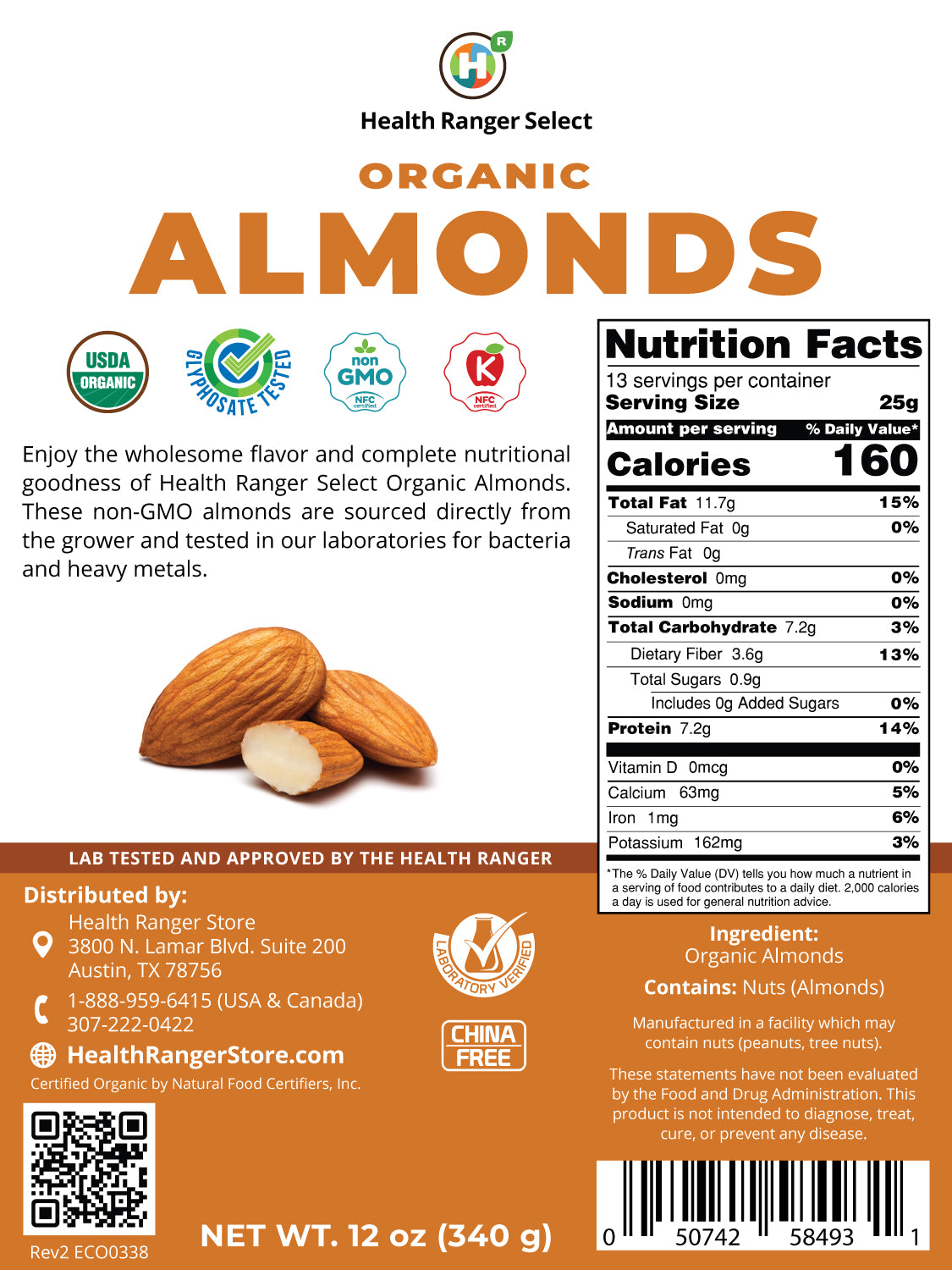 Organic Almonds 12oz (340g) – Health Ranger Store