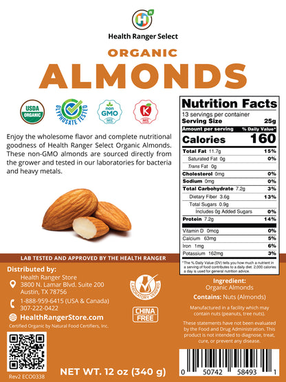 Organic Almonds 12oz (340g)