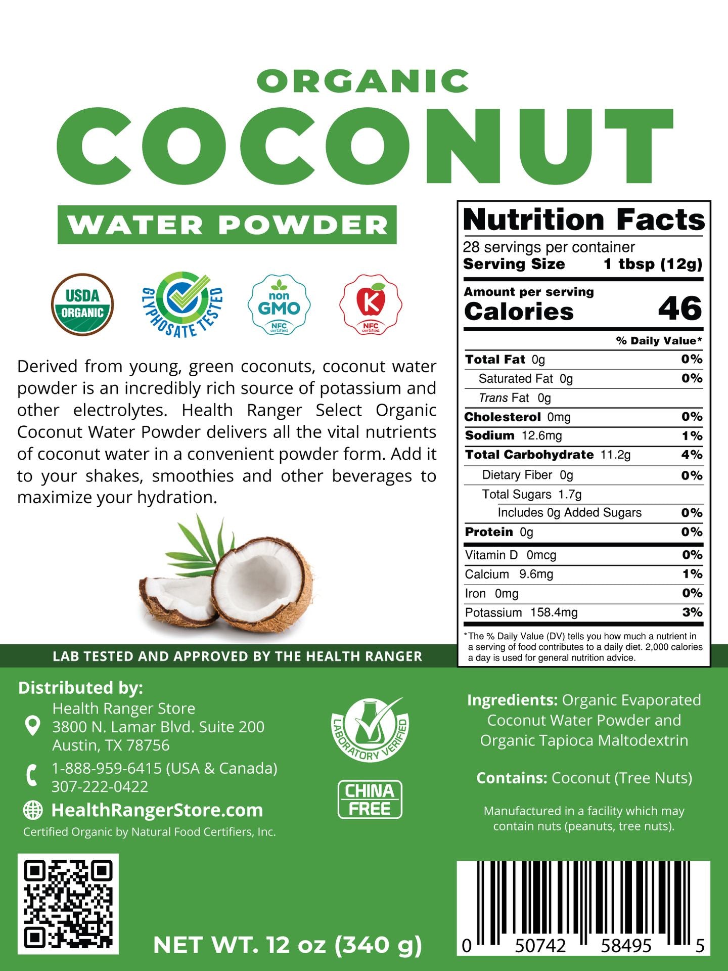 Organic Coconut Water Powder 12oz (340g) – Health Ranger Store