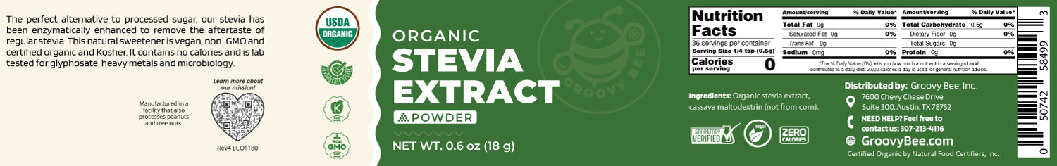 Organic Stevia Extract Powder 0.6oz (18g)