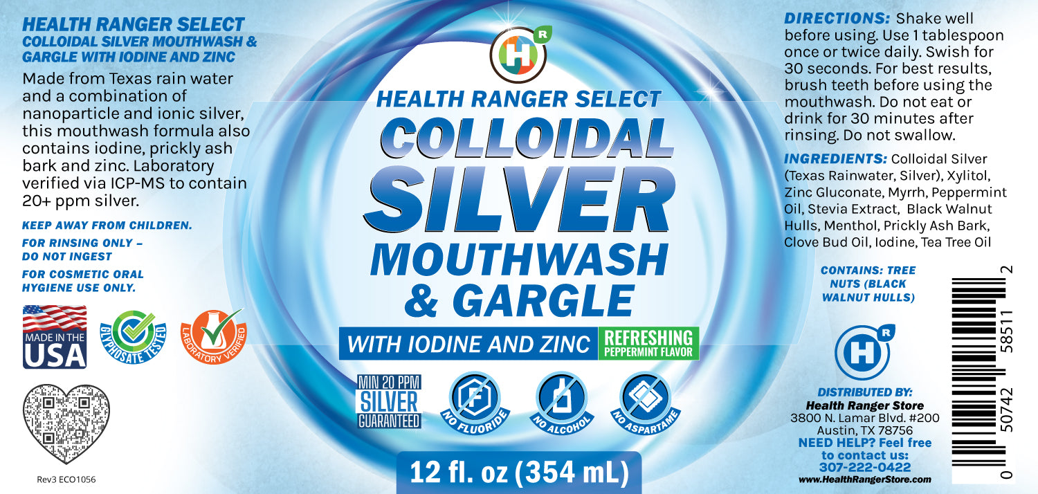 Colloidal Silver Mouthwash &amp; Gargle (with Iodine and Zinc) 12oz (354ml)
