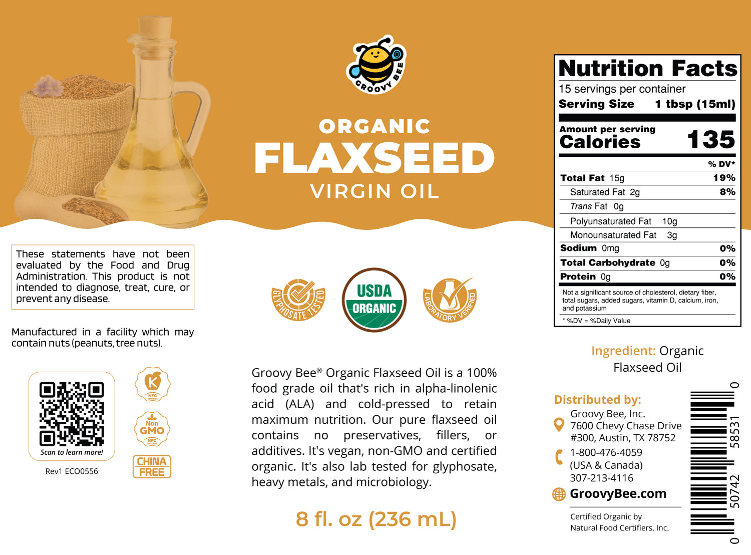 Organic Virgin Flaxseed Oil 8 fl oz (236 ml)