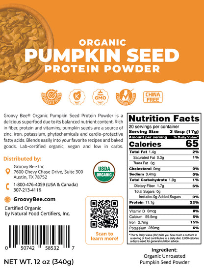Organic Gluten-Free Vegan Plant-Based Pumpkin Seed Protein Powder 12oz (340g)