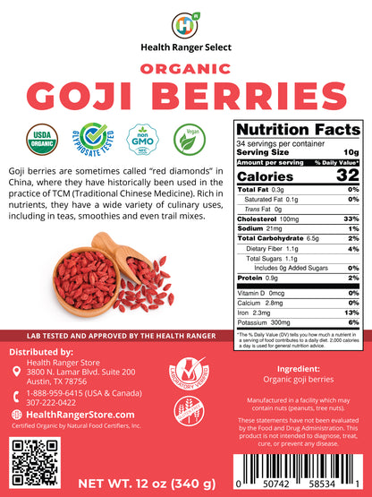 Organic Goji Berries 12 oz (340g)