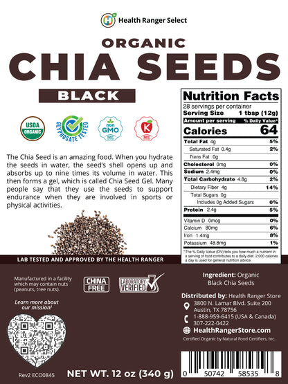 Organic Black Chia Seeds 12oz (340 g)