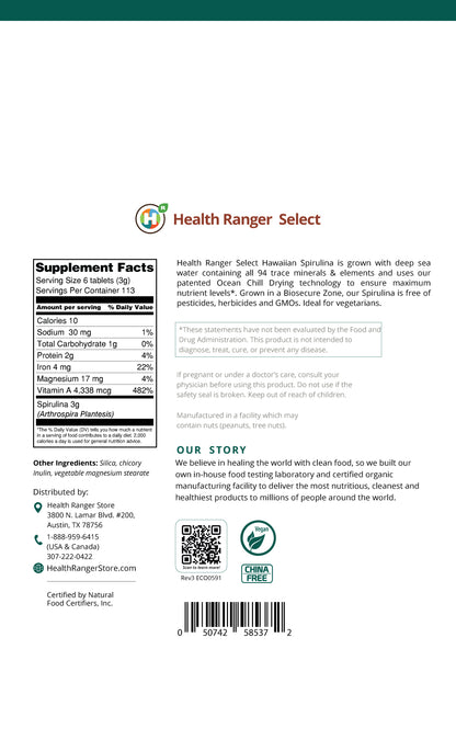 Hawaiian Spirulina Cold Pressed 500mg Tablets 12 oz (340g)