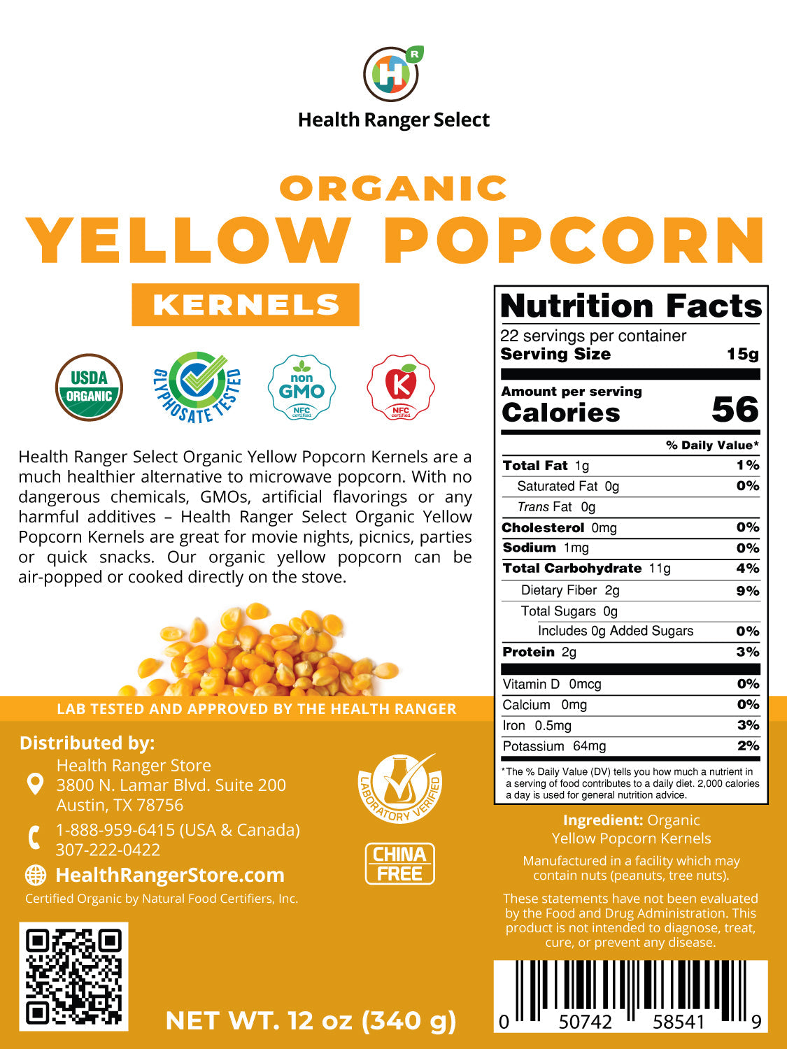 Organic Yellow Popcorn Kernels 12oz (340g) (3-Pack)