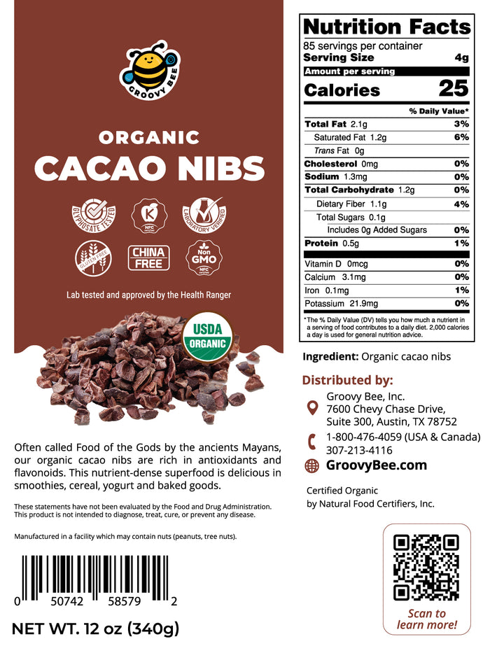 Organic Raw Cacao Nibs 12oz (340g) (3-Pack)