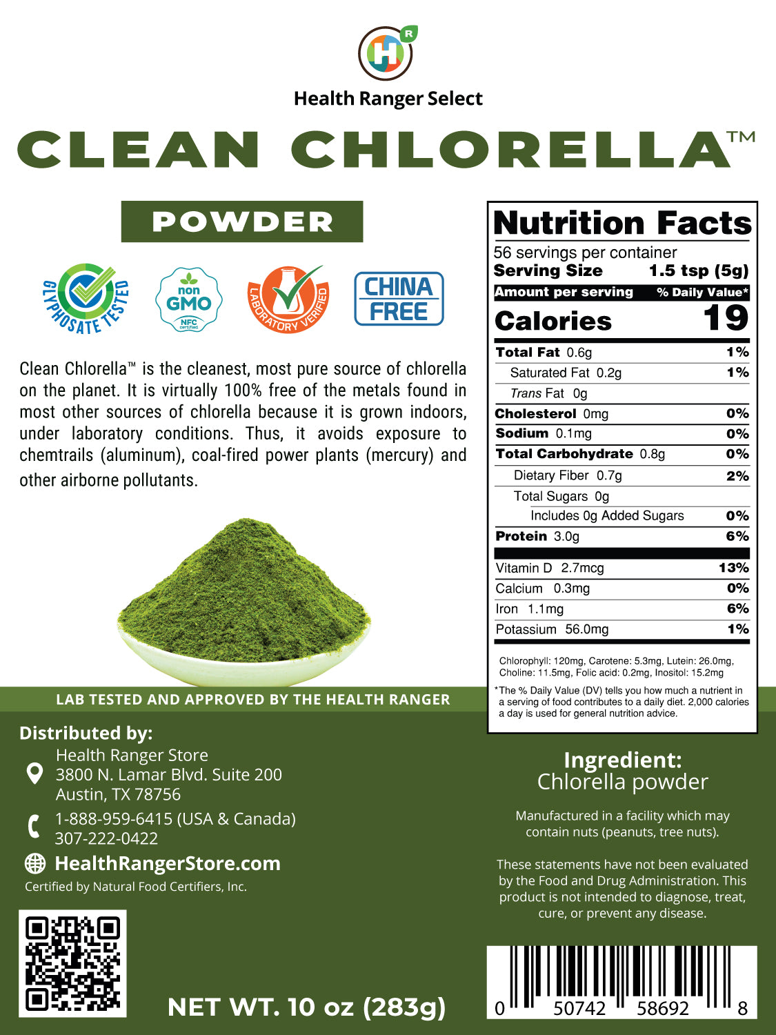 Clean Chlorella Powder 10 oz (283g)