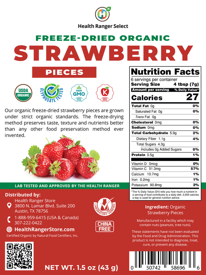 Freeze-Dried Organic Strawberry Pieces 1.5 oz (43 g)