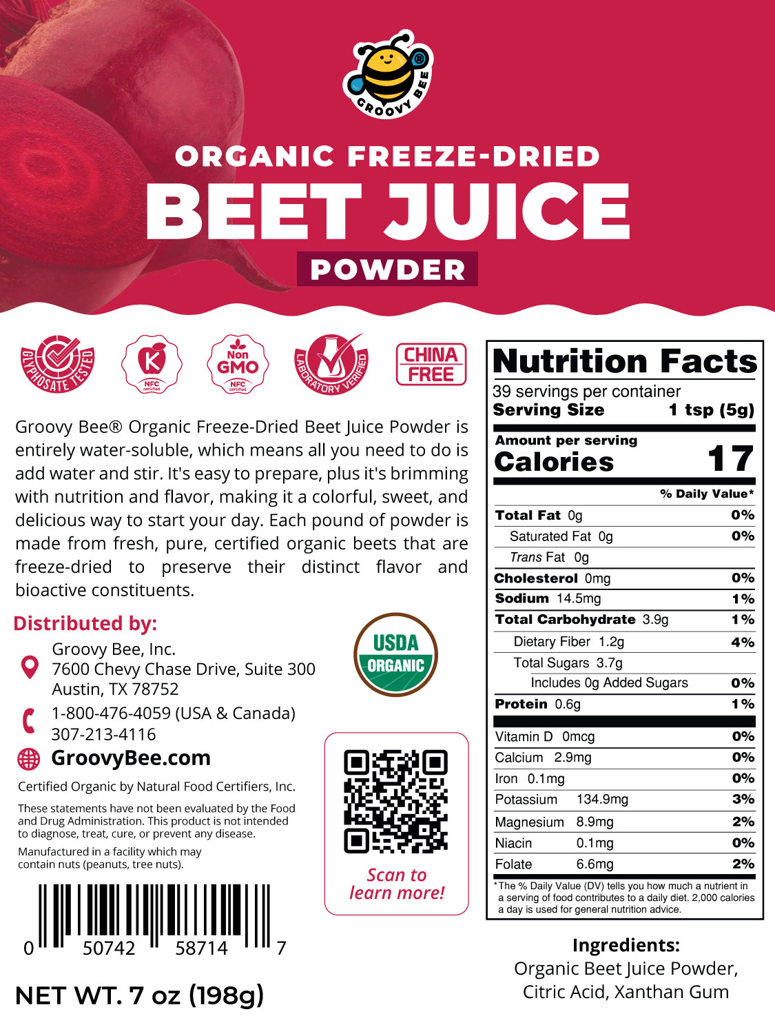 Organic Freeze-Dried Beet Juice Powder 7oz (198g)