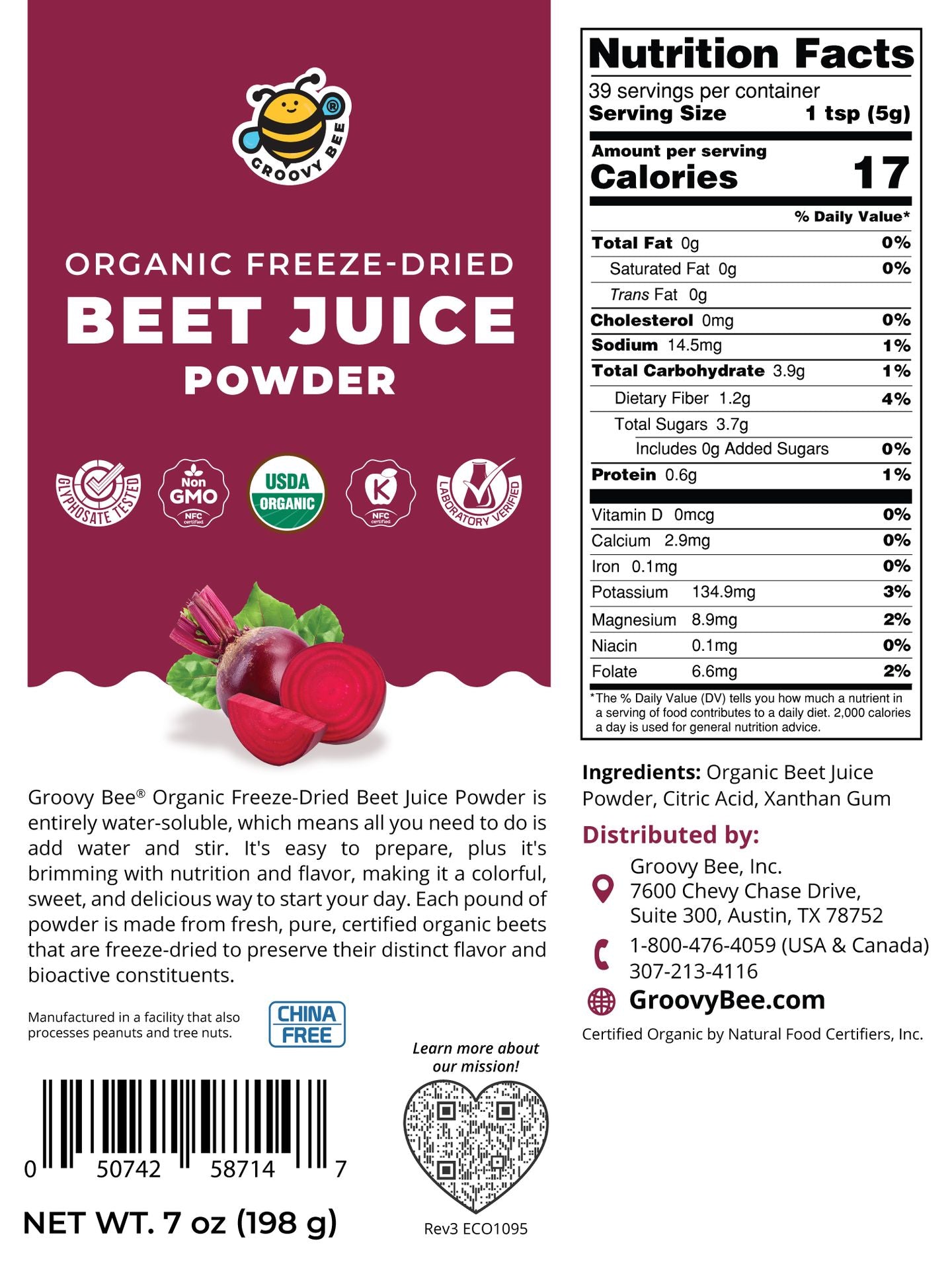 Organic Freeze-Dried Beet Juice Powder 7oz (198g)