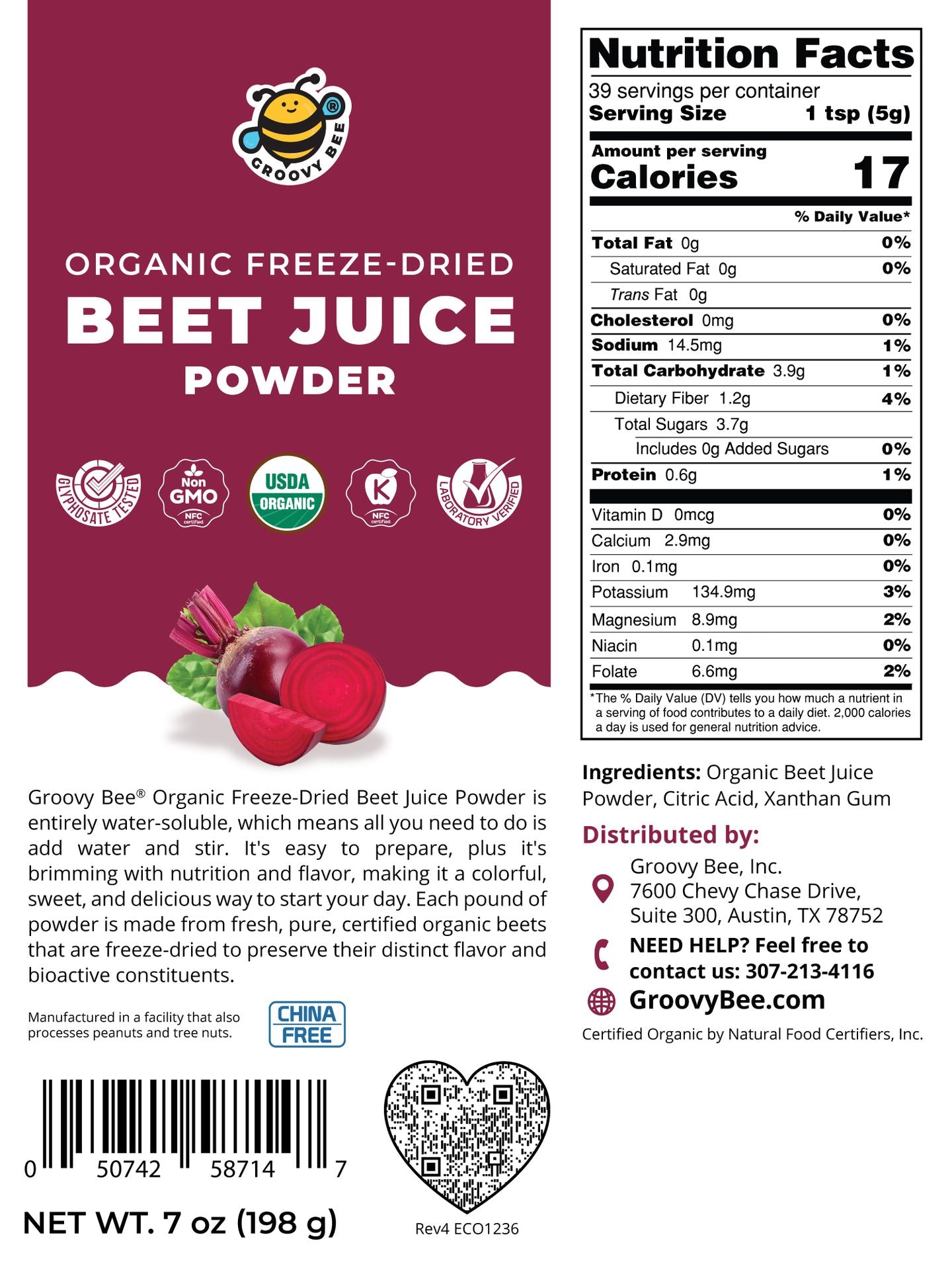 Organic Freeze-Dried Beet Juice Powder 7oz (198g)