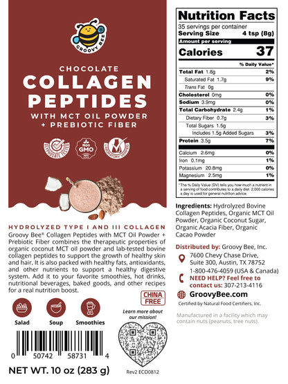Collagen Peptides + MCT with Prebiotic Fiber - Chocolate 10 oz (283g)