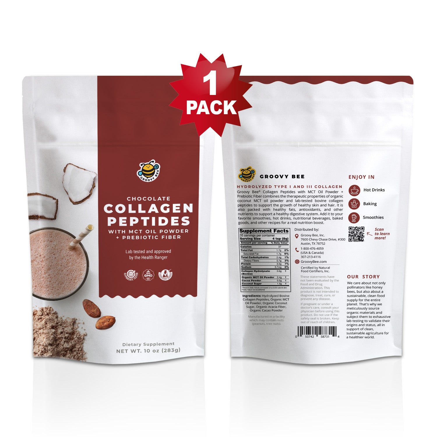 Collagen Peptides + MCT with Prebiotic Fiber - Chocolate 10 oz (283g)