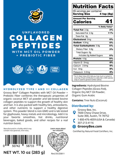 Collagen Peptides + MCT Oil Powder + Prebiotic Fiber - Unflavored 10 oz (283g)